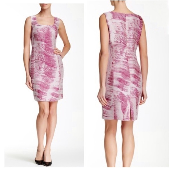 Lafayette 148 fuschia pink multi scoop neck dress Barbie - Picture 1 of 5